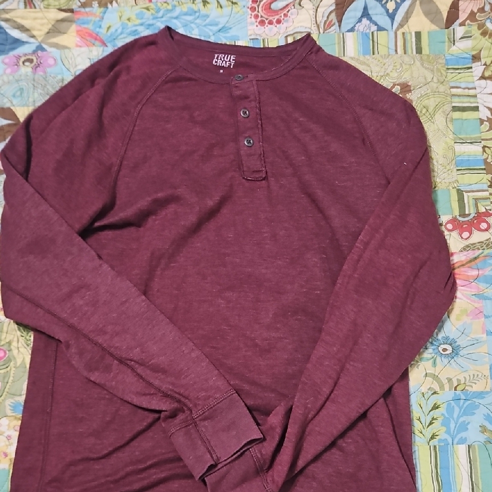 True Craft Men's Maroon Long Sleeve Henley